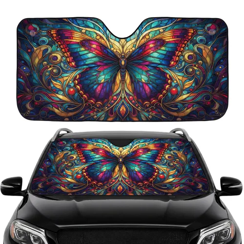 Vibrant Iridescent Stained Glass Butterfly Mosaic Car Interior Upgrade – Butterfly Lover Gift Car Sunshade