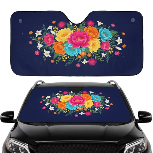 Vibrant Fuchsia Lily Blossom Green Foliage Berry Clusters - Car Interior Upgrade Car Sunshade