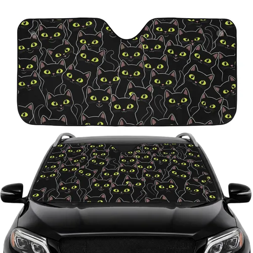 Endless Black Cat Feline Scene with Piercing Eyes - Commute Accessory for Cat Owners Car Sunshade