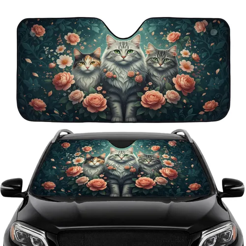Silver Tabby Calico Cats Rose Garden - Car Interior Upgrade for Cat Lovers Car Sunshade