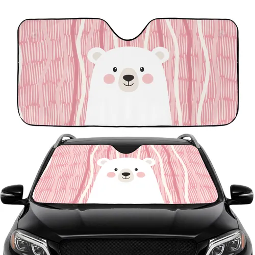 White Fur Bear Head Pink Cheeks Billowing Pink Clouds Commute Accessory Car Interior Upgrade Car Sunshade