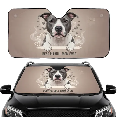 Best Pitbull Mom Ever Paw Prints Heart - Road Trip Travel Essentials Car Sunshade