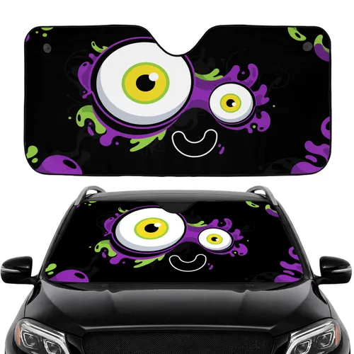 Cartoon Eyes Yellow Irises Purple Glow Swirling Smoke Cosmic Nebula - Car Interior Upgrade Car Sunshade