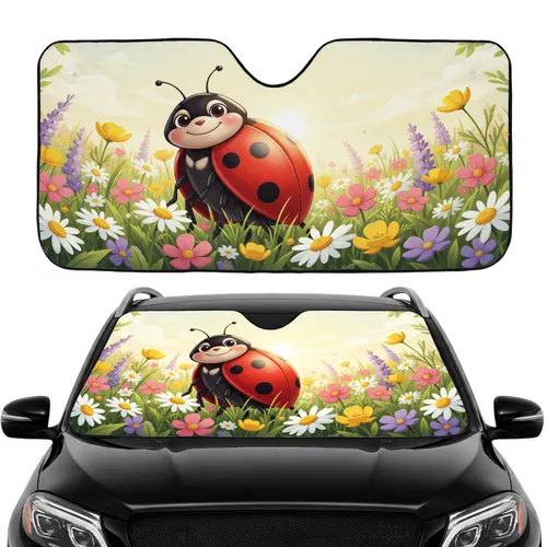 Hyper-realistic Ladybug Wildflower Meadow Golden Hour Sun Car Interior Upgrade Car Sunshade