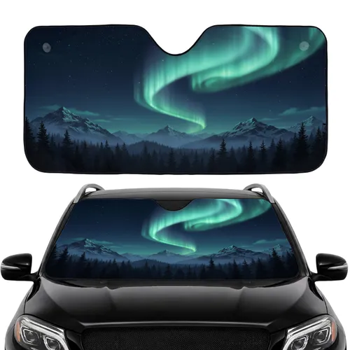 Aurora Borealis Snow Mountains Pine Trees Cosmic Stars - Travel Essentials Car Sunshade