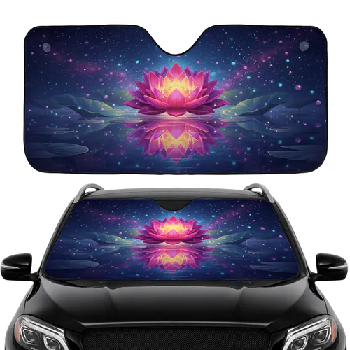 Ethereal Luminous Lotus Flower Water Lily Cosmic Night Sky - Car Interior Upgrade Car Sunshade