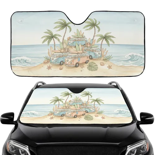 Golden Sand Ocean Waves Retro Surf Vans Palm Trees - Summer Car Interior Upgrade Car Sunshade