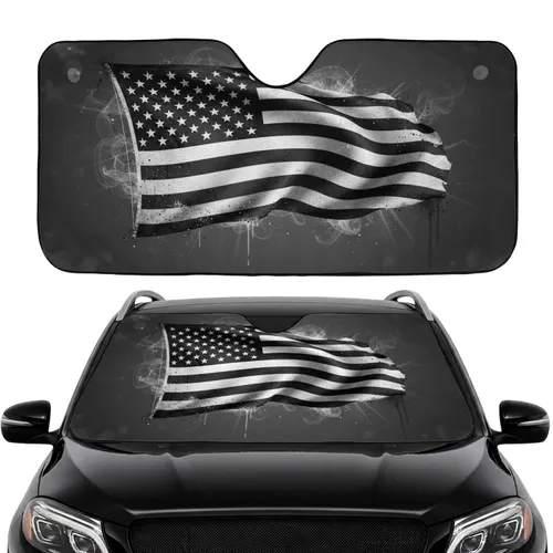 Black & White Distressed American Flag Eagle - Car Interior Upgrade for Veterans Car Sunshade