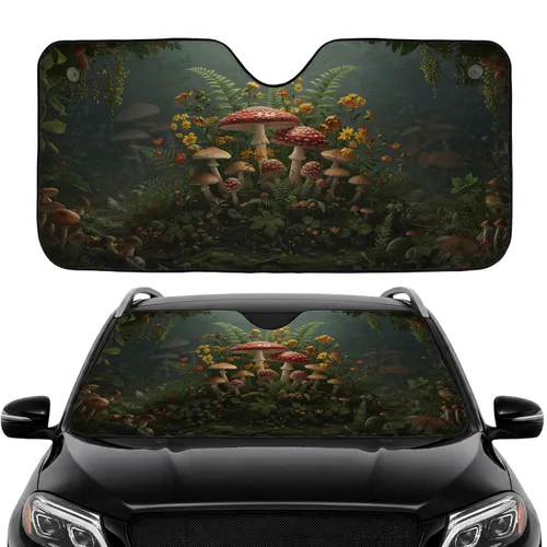 Forest Wild Mushrooms Fly Agaric Ferns Wildflowers - Car Interior Upgrade Car Sunshade