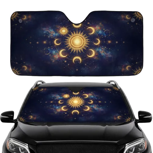 Golden Suns Luminous Moons Celestial Stars Nebulae - Car Interior Upgrade Car Sunshade