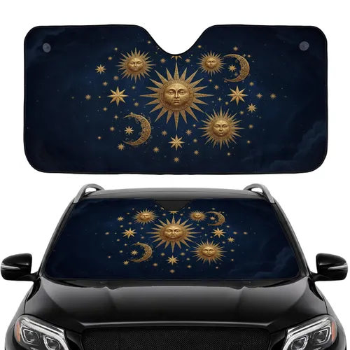 Radiant Suns Crescent Moons Shimmering Stars Cosmic Sky - Luxury Car Interior Upgrade Car Sunshade