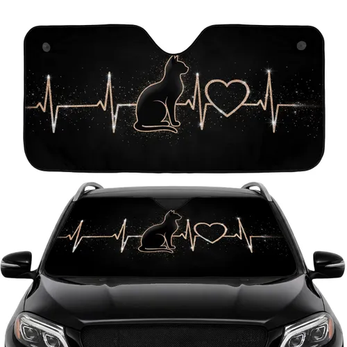 Rose Gold Glitter Cat Heartbeat Heart - Car Interior Upgrade for Cat Lovers Car Sunshade