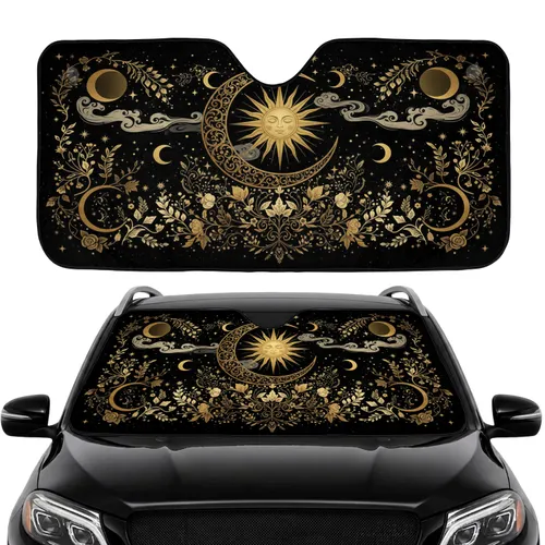 Ornate Celestial Medallion Sun Moon Stars Botanical - Car Interior Upgrade Car Sunshade