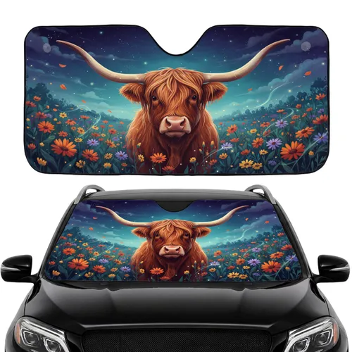 Highland Cow Wildflowers Night Sky Car Interior Upgrade Cow Lover Gift Car Sunshade