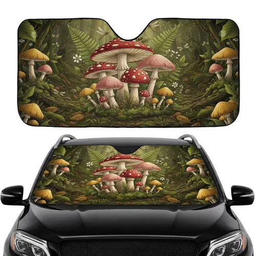 Red Toadstools Mushrooms Forest Dragonflies - Car Interior Upgrade Car Sunshade
