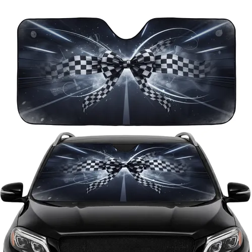 Racing Flag Bow Ribbons Speed Lines Glowing Light Trails - Car Interior Upgrade Car Sunshade