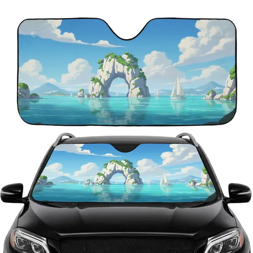 Natural Rock Arch Coastal Seascape Sailboats - Road Trip Gift Car Interior Upgrade Car Sunshade
