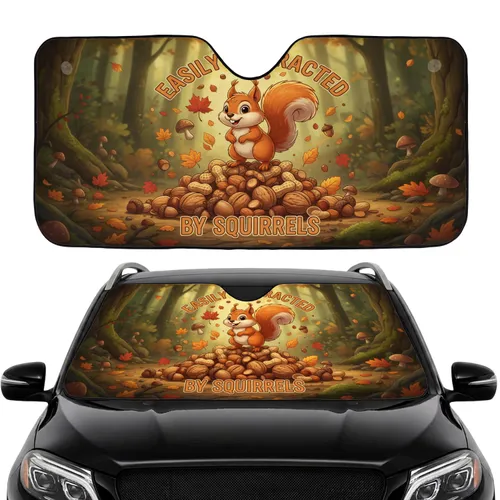 Easily Distracted Squirrel Nuts Woodland Forest - Commute Accessory for Squirrel Lover Car Sunshade