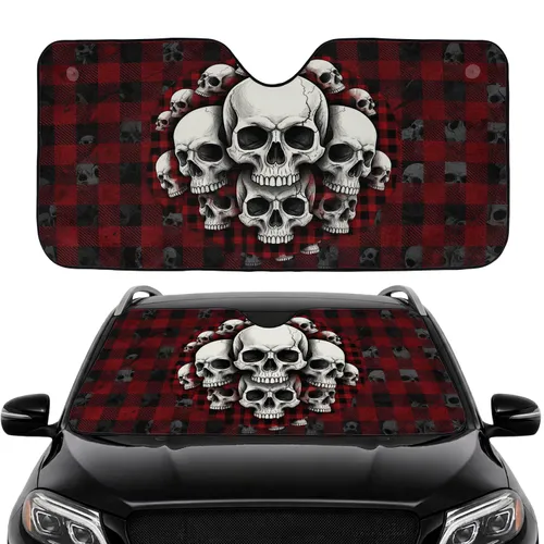 Gothic Bone Skulls Tartan Plaid - Car Interior Upgrade Commute Accessory Car Sunshade