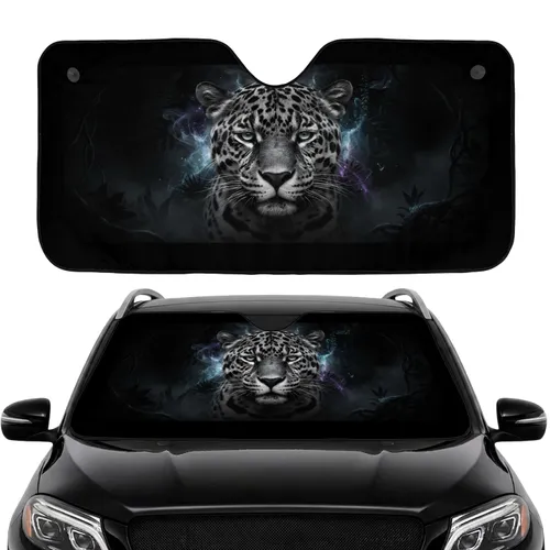 Jaguar Face Portrait Black White Jungle Mist Car Interior Upgrade Car Sunshade