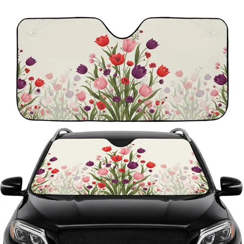 Dense Wildflower Tulip Blossom Field - Car Interior Upgrade Road Trip Travel Accessory Car Sunshade