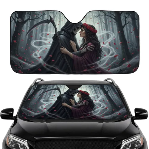 Eternal Love Skeletal Figure Woman Rose Crown - Car Interior Upgrade Car Sunshade