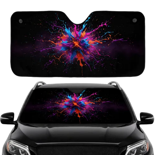 Vibrant Neon Paint Splatters Drips Organic Splashes Trails Vivid Hues - Car Interior Upgrade Car Sunshade