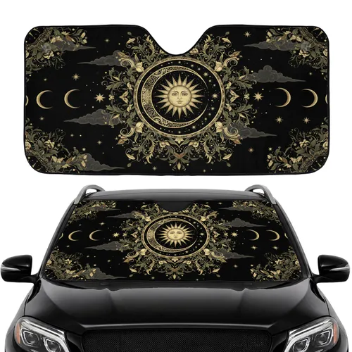 Celestial Sun Moon Phases Stars Botanical Mandala Night Sky - Car Interior Upgrade Car Sunshade