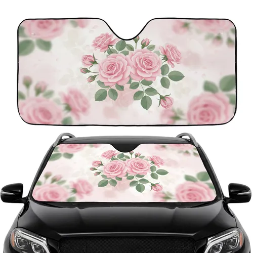 Opulent Light Pink Rose Bloom Floral Green Leaves - Car Interior Upgrade Car Sunshade