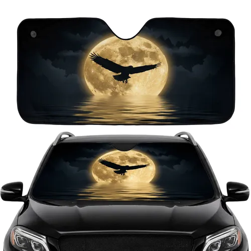 Golden Full Moon Eagle Reflective Water Night Sky Scene - Car Interior Upgrade for Commute Car Sunshade