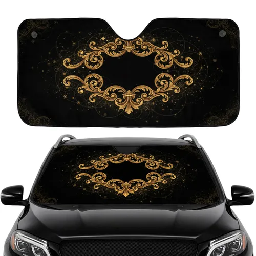 Ornate Golden Baroque Scrollwork Celestial Stars - Car Interior Upgrade Car Sunshade