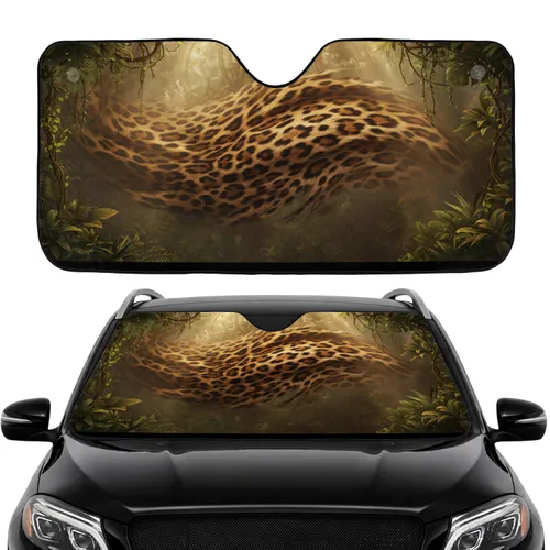 Exotic Leopard Spots Fur Jungle Foliage Canopy - Road Trip Travel Essentials Car Sunshade