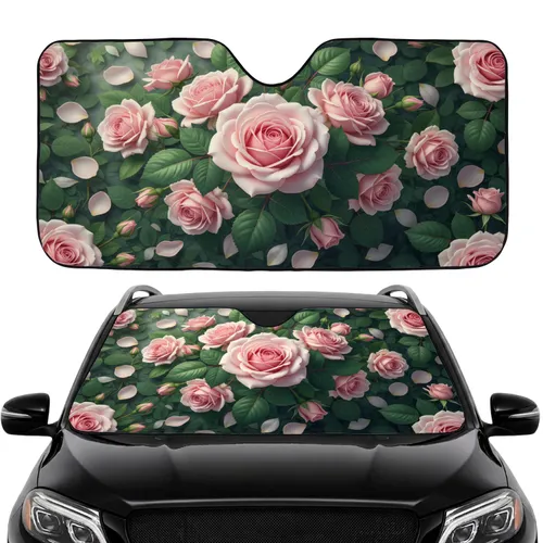 Pink Rosebud Floral Leaf Cluster - Rose Lover Car Interior Upgrade Gift Car Sunshade