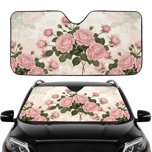 Elegant Lush Pink Roses Opening Buds Green Foliage Petals - Road Trip Commute Accessory Car Sunshade