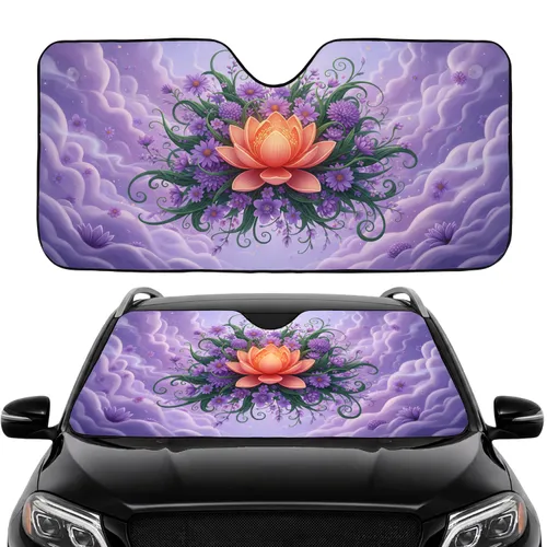 Orange Lotus Purple Daisy Chrysanthemum Flowers Ethereal Forms - Car Interior Upgrade Car Sunshade