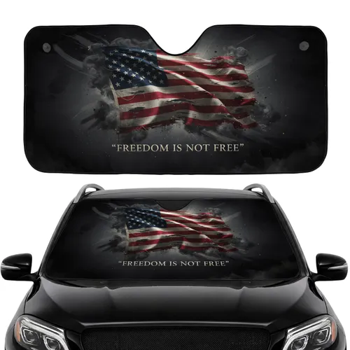 Distressed American Flag Patriotic Road Trip Gift for Veterans Car Sunshade