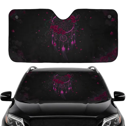 Dreamcatcher Magenta Roses Dark Feathers Crystal Beads - Car Interior Upgrade Car Sunshade