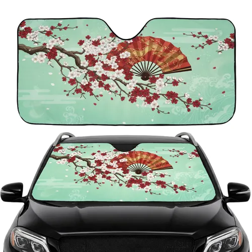 Gnarled Cherry Blossom Sakura Tree Japanese Folding Fan Car Interior Upgrade Car Sunshade
