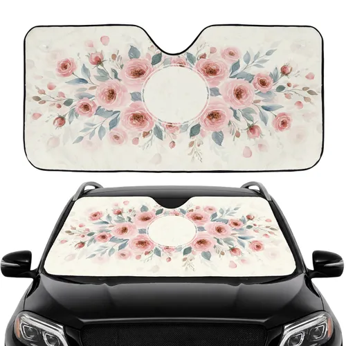 Lush Watercolor Roses Bloom Petals Leaves Floral Car Interior Upgrade Car Sunshade