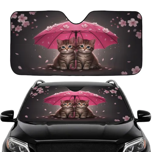Tabby Kittens Pink Umbrella - Car Interior Upgrade for Cat Lovers Car Sunshade