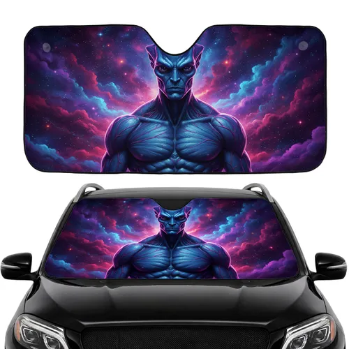 Imposing Alien Figure Cosmic Galaxy Nebulae - Travel Essentials Car Sunshade