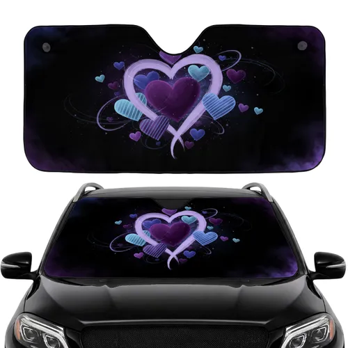 Swirling Ethereal Cosmic Lavender Violet Sky Blue Hearts - Road Trip Travel Accessory Car Sunshade