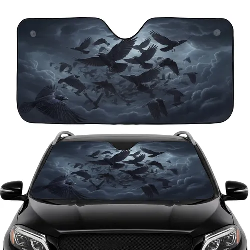 Crows Ravens Storm Clouds Twilight Sky - Road Trip Gift for Bird Watchers Car Sunshade
