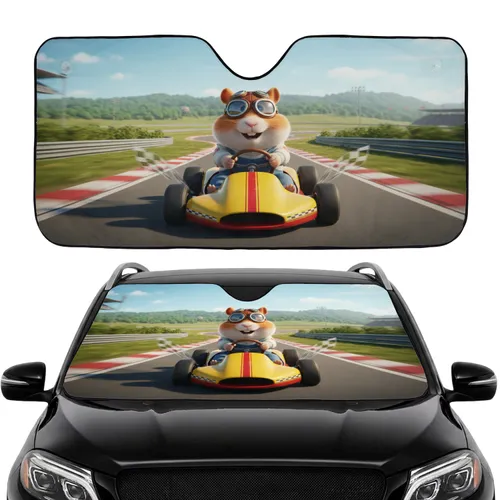 Furry Hamster Aviator Go-Kart Racing Speedway - Commute Accessory for Car Lover Car Sunshade