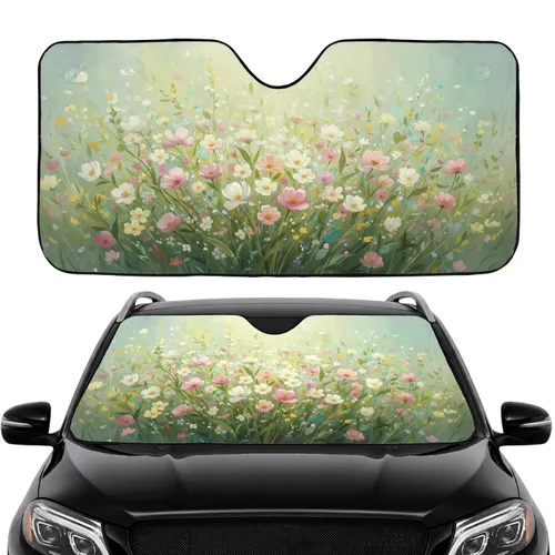 Sun-Dappled Luminous Wildflower Blossom Meadow Foliage - Road Trip Travel Essentials Commute Accessory Car Sunshade