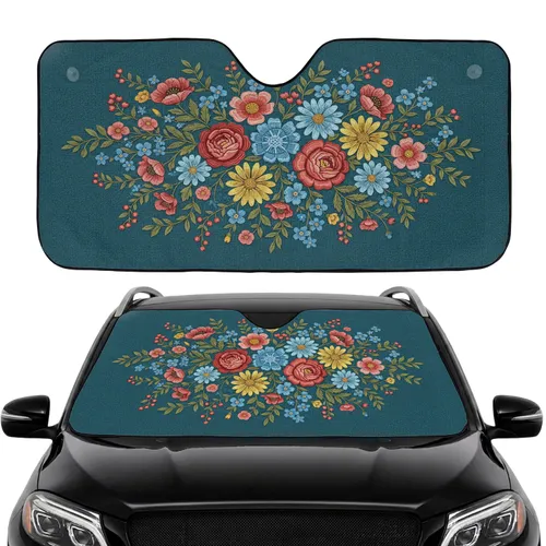 Floral Tapestry Densely Packed Leaves Berries - Road Trip Accessory Car Sunshade