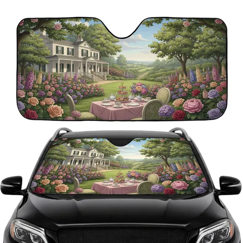Sun-Drenched Stately Colonial House Tea Party Rose Garden - Road Trip Gift Car Sunshade