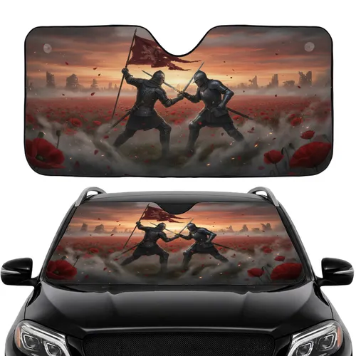 Medieval Armored Warriors Sword Duel Poppy Field - Car Interior Upgrade Car Sunshade
