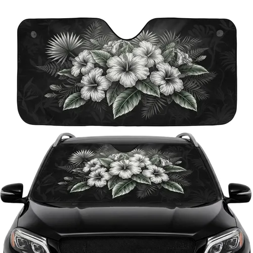 Hibiscus Flowers Tropical Palm Fern Leaves - Car Interior Upgrade Car Sunshade