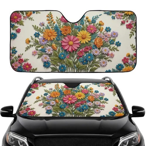 Diverse Wildflower Botanical Field Daisy Blossoms - Car Interior Upgrade Car Sunshade